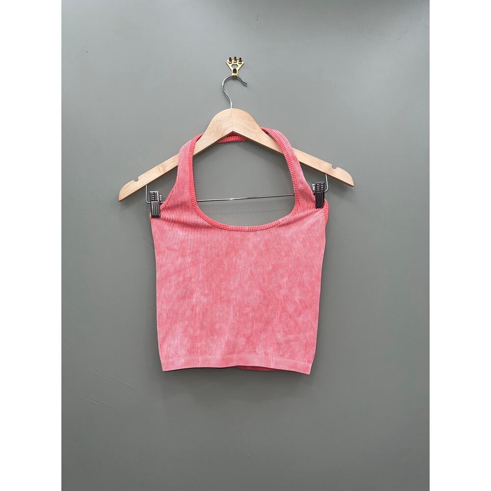 American Eagle Ribbed Seamless Halter Tank Y2K Barbiecore Coastal Crop Top M